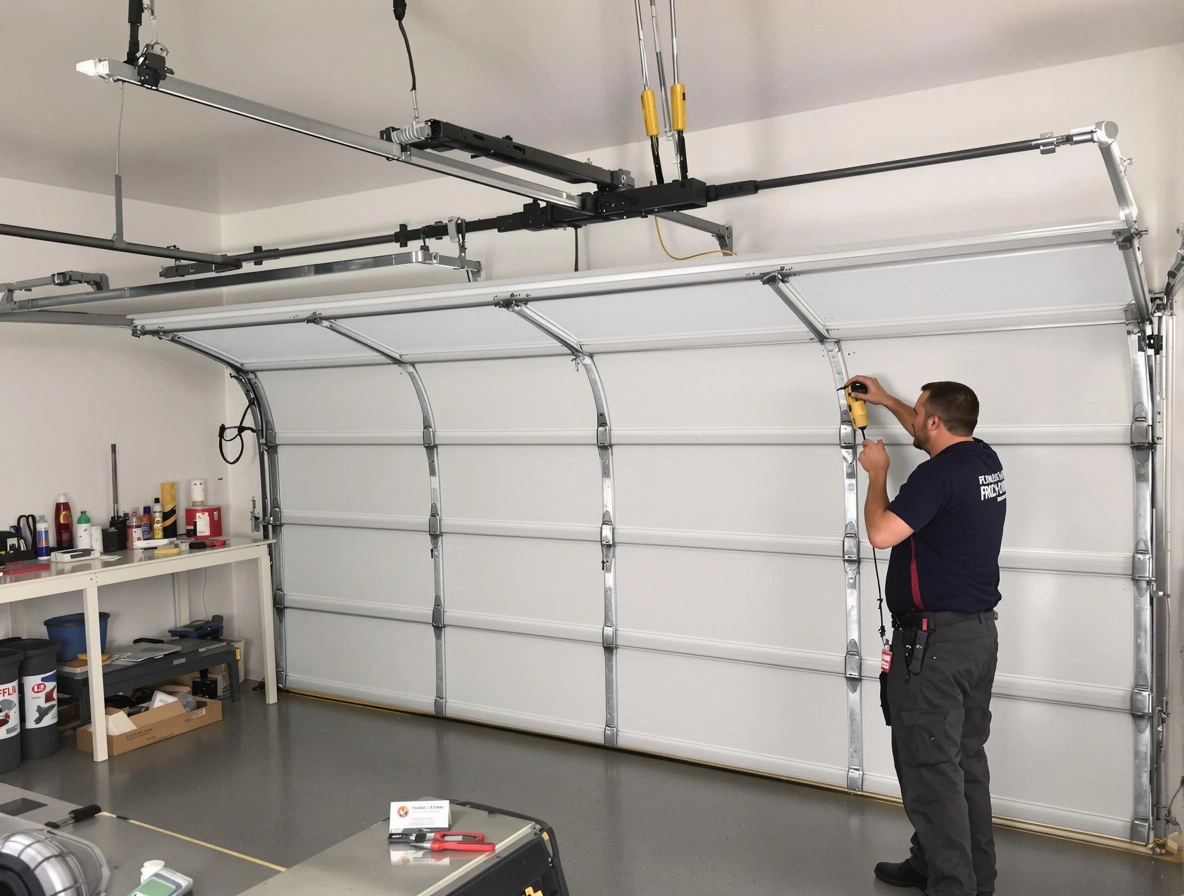 Alabaster Garage Door Repair certified technician performing overhead door system repair in Alabaster
