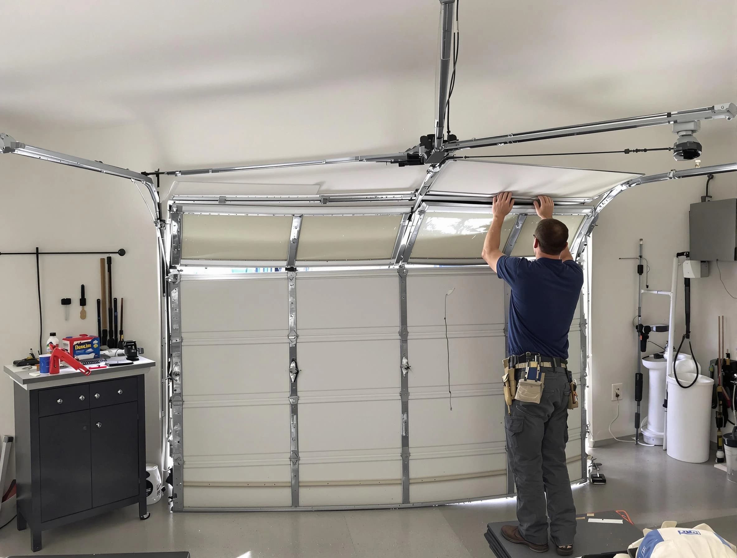 Alabaster Garage Door Repair specialist performing precise section replacement on Alabaster garage door