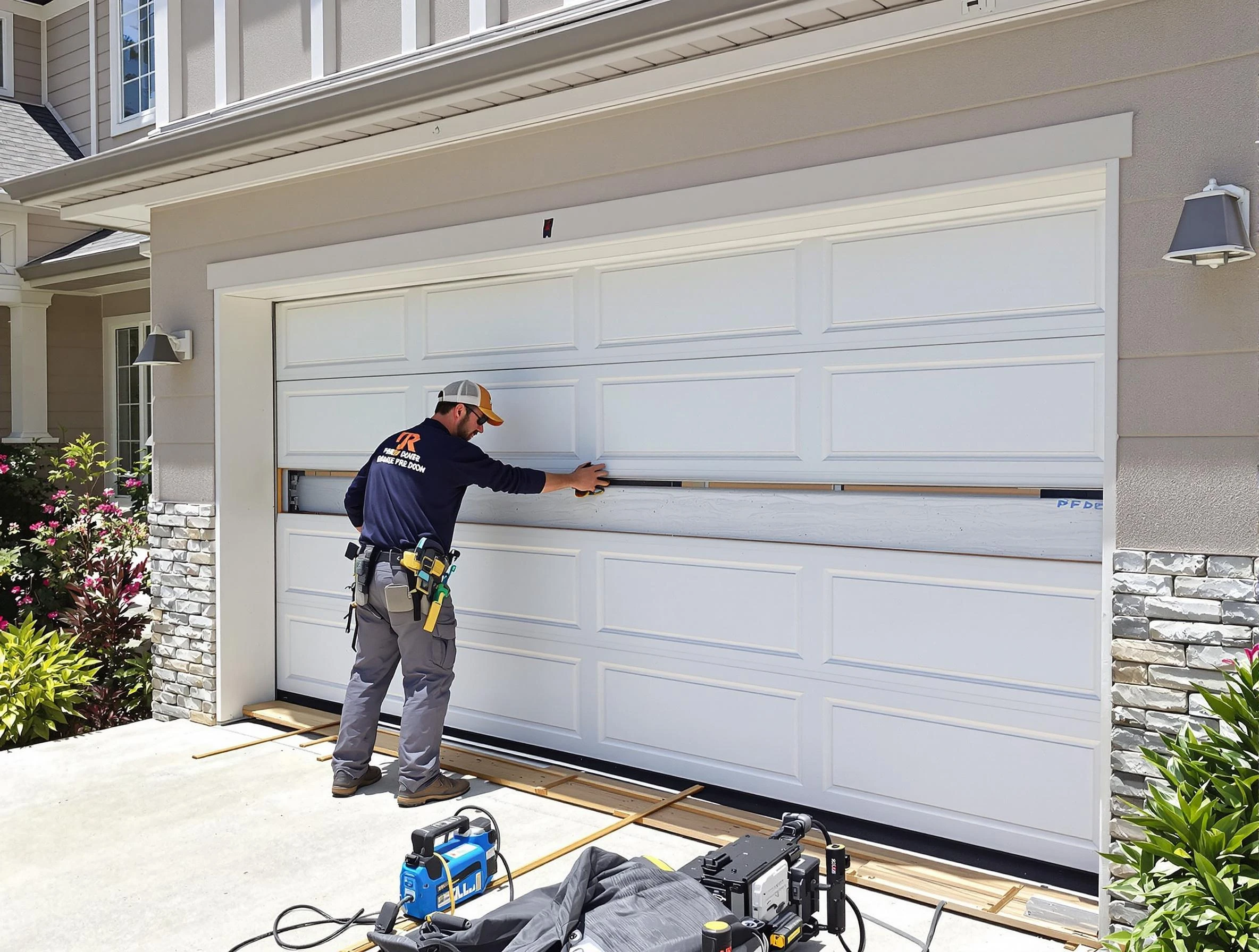 Alabaster Garage Door Repair team performing complete garage door replacement at Alabaster residence