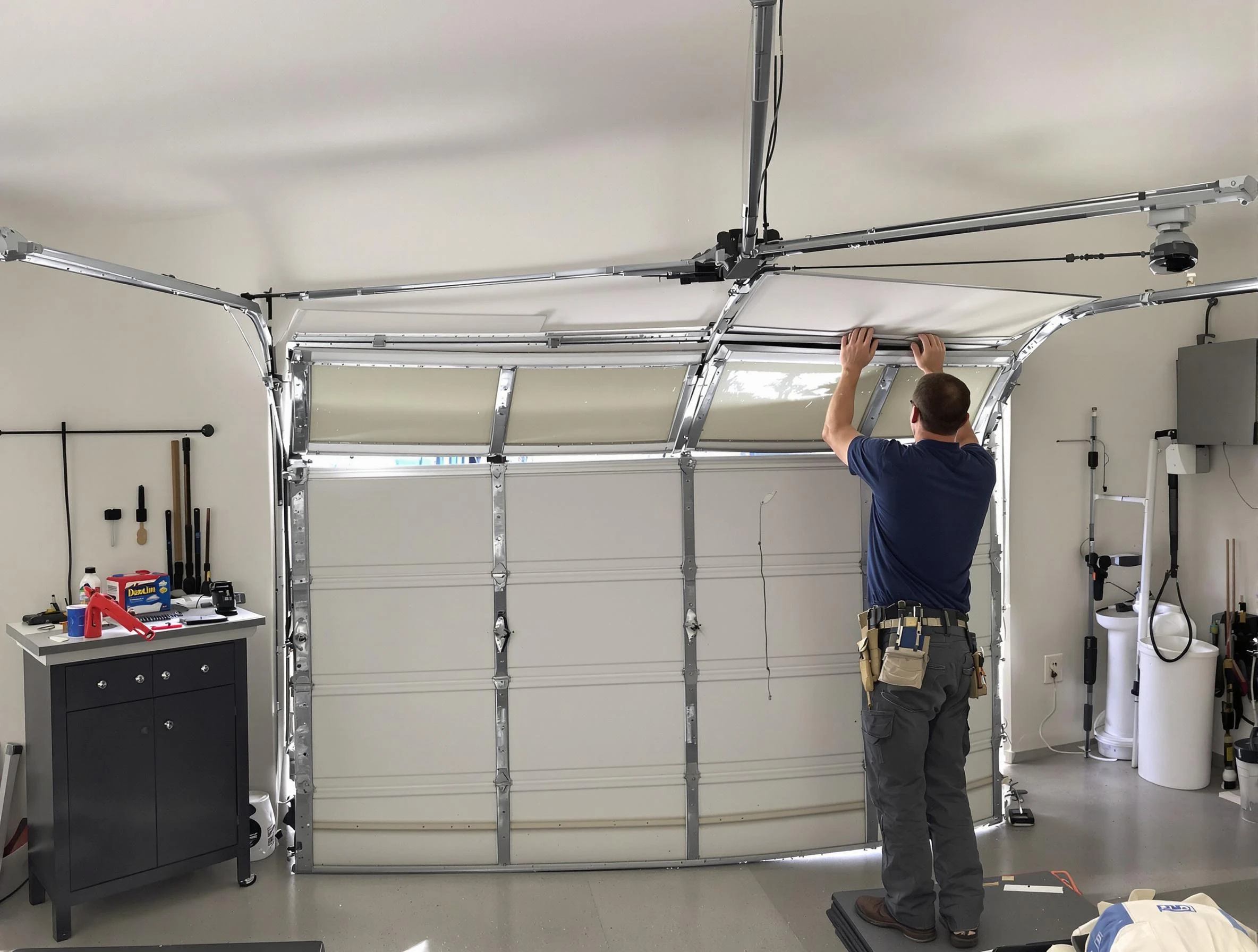 Alabaster Garage Door Repair specialist performing precise section replacement on Alabaster garage door
