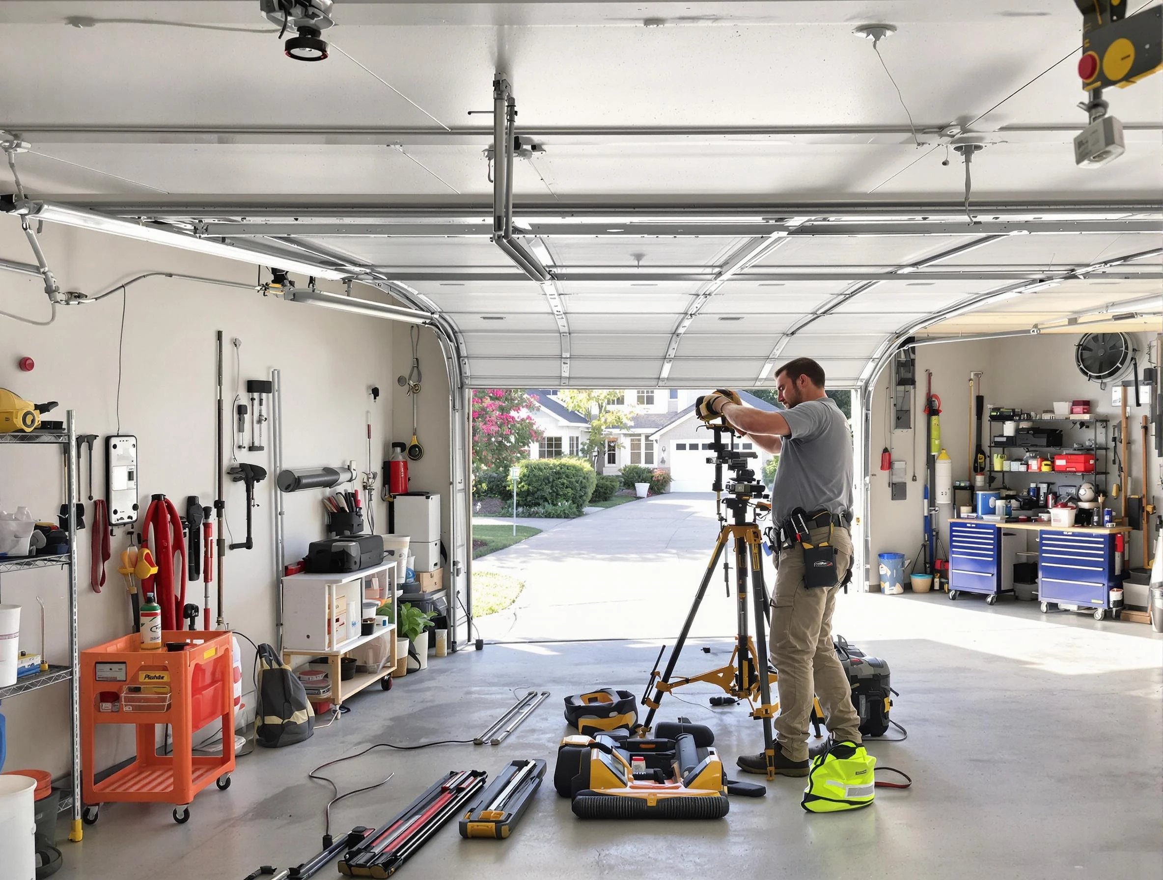 Alabaster Garage Door Repair specialist performing laser-guided track alignment in Alabaster